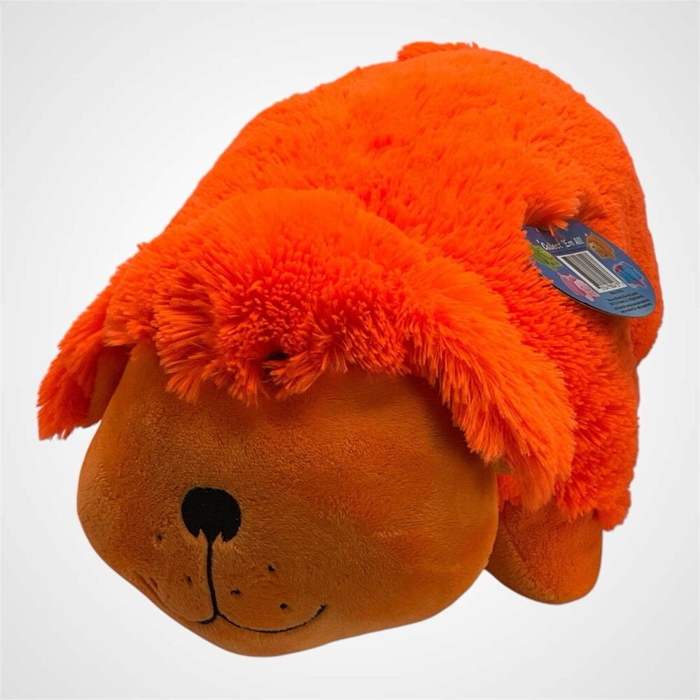 RARE NWT Pillow Pet 2012 Orange Neon Dog Soft Stuffed Big Plush 18" Retired